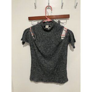 GAP Women's Ribbed Knit Cold Shoulder Mock Neck Top, Gray, Medium, NWT